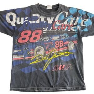VTG Dale Jarrett Racing Ford shirt print all over size L FADED Distressed